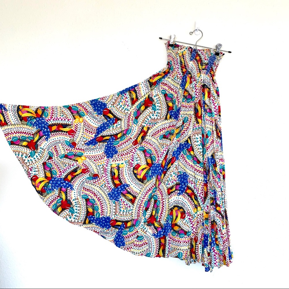🍇🍓COLORFUL VINTAGE FLOWY FRUIT MIDI SKIRT🍒🍊